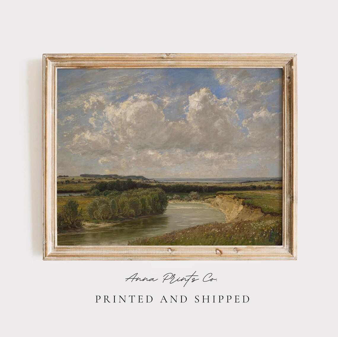 Vintage River Landscape, Victorian Art Print
