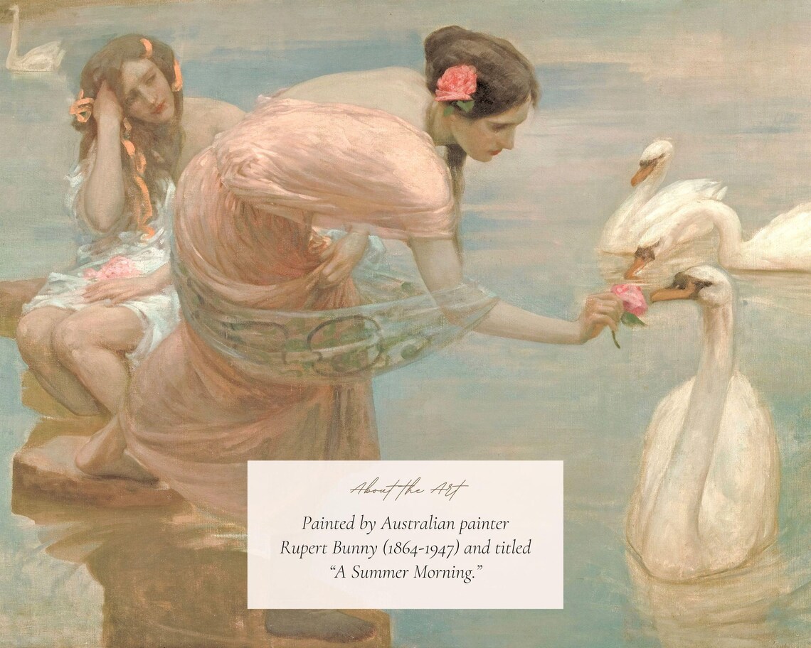 Women With Swans, Vintage Aesthetic Art Print - Image 2