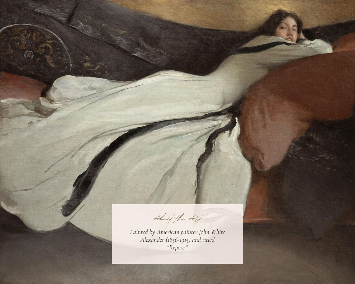 Lady Lounging Vintage Portrait, Cottage Farmhouse Art Print - Image 2