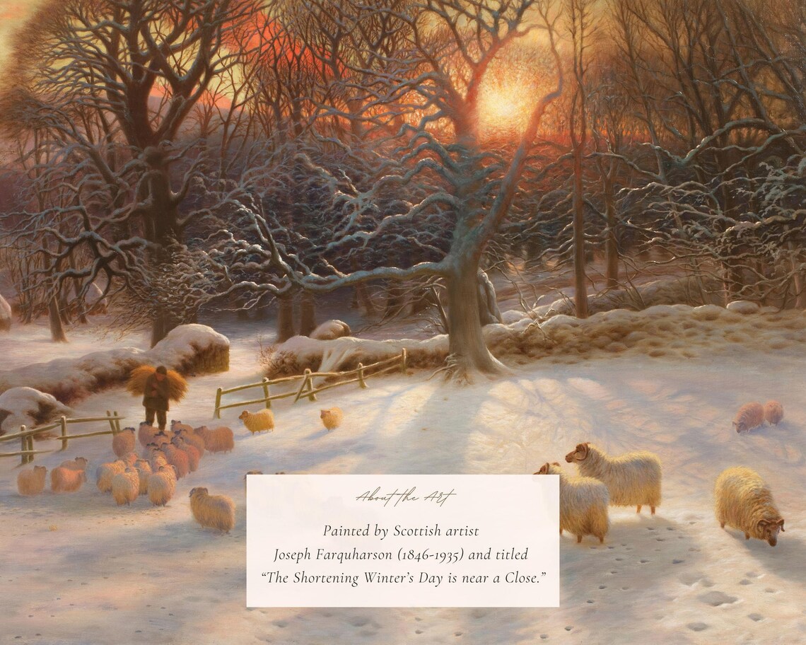 Vintage Sheep in Snowy Landscape, Winter Art Print - Image 2