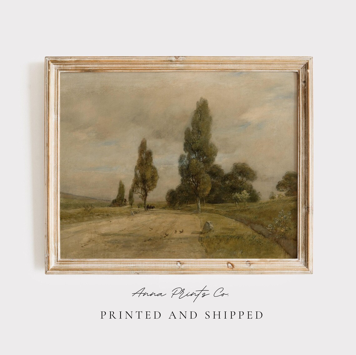 Vintage European Countryside Road Painting Tall Trees Dirt Road Poster