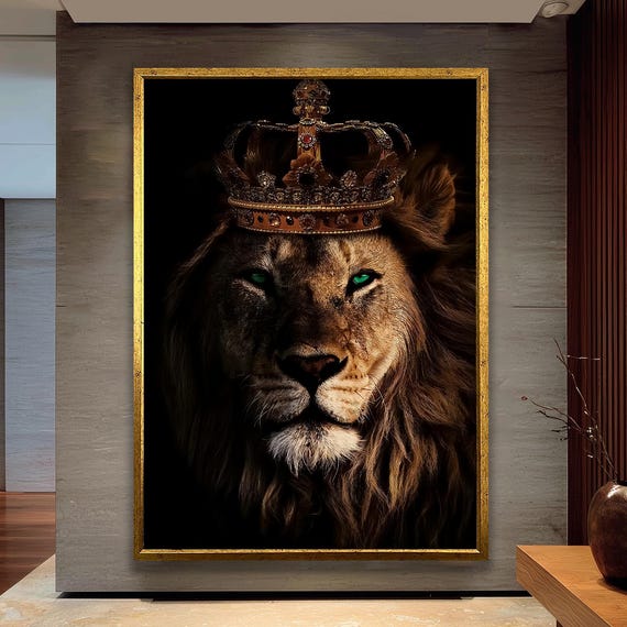 Royal Lion Portrait Majestic King Print Modern Office Decor