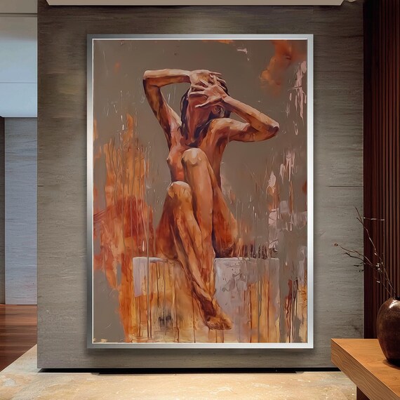 Seated Nude Woman In Warm Tones Impressionist Figure Painting Art Poster