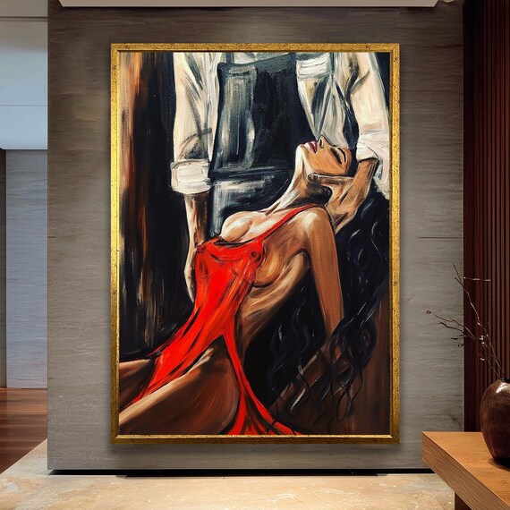 Romantic Woman In Red Dress Love Story Passionate Art Poster