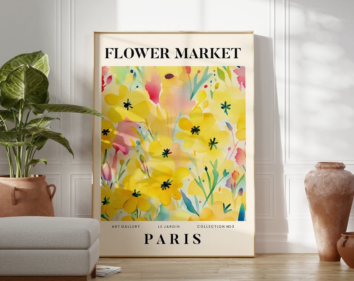 Paris Abstract Flower Market Print Colourful Plant Art Modern Gallery Wall Art Floral Poster Gift For Friend Living Room France Bedroom