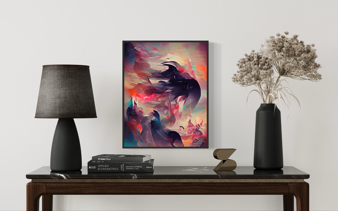 Abstract Windswept Woman Portrait Poster in Pink and Violet Tones