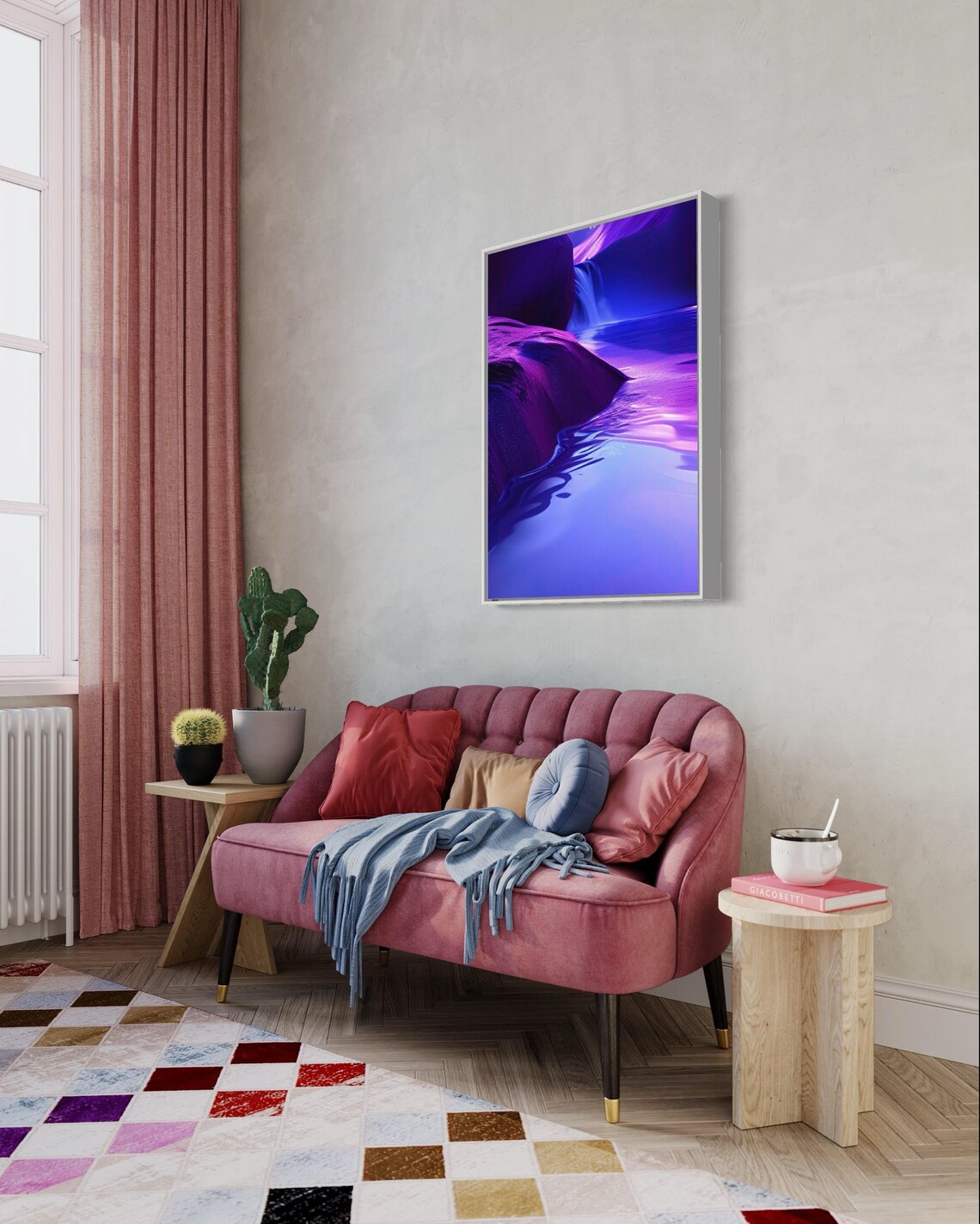 Purple River Waterfall Fantasy Landscape Poster in Violet Hues - Image 3