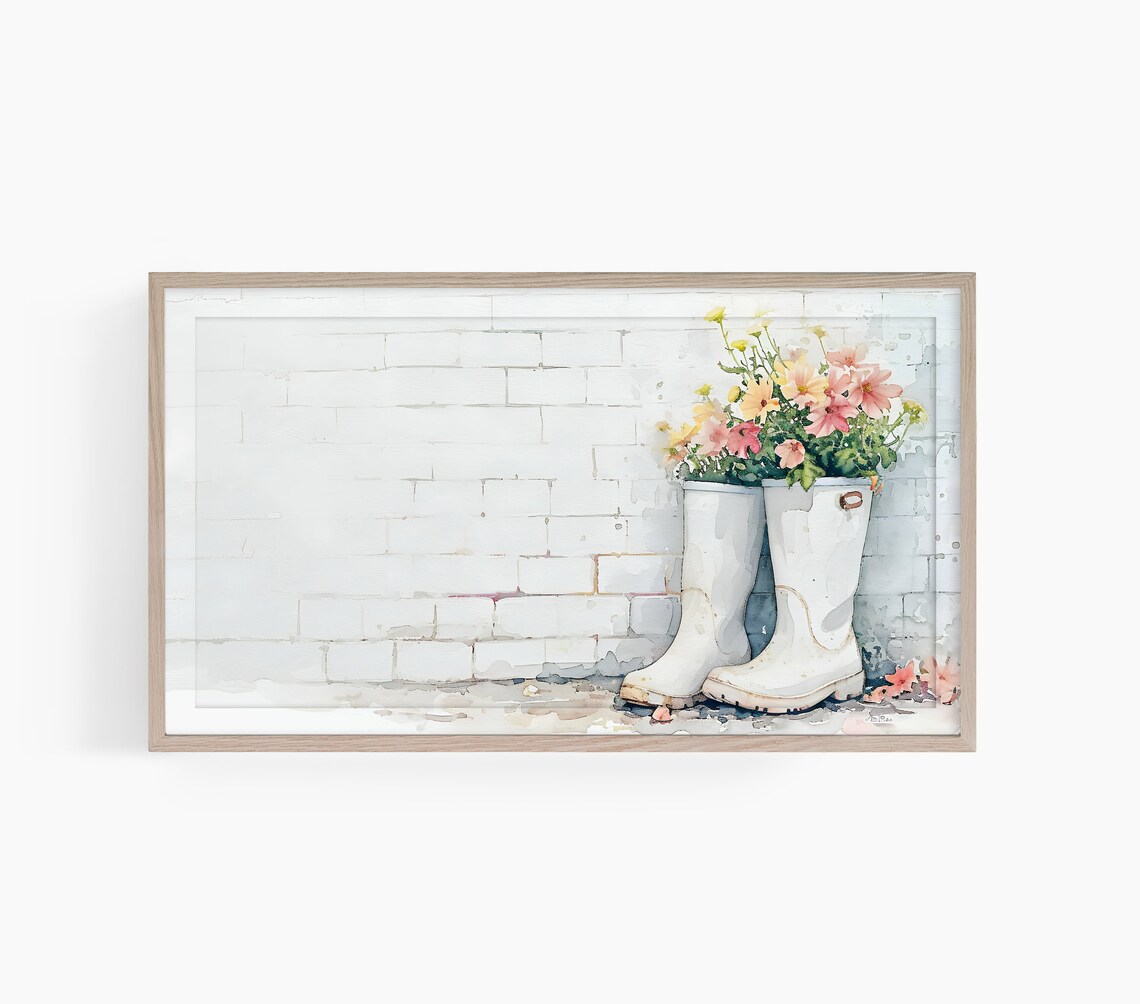 Spring Frame TV Art, Watercolor Rain Boots