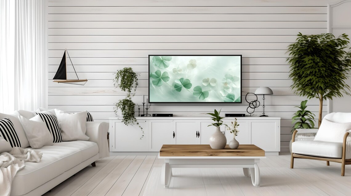 Calm Pale Green Clovers Floating Minimal Spring Decor Art Poster - Image 3