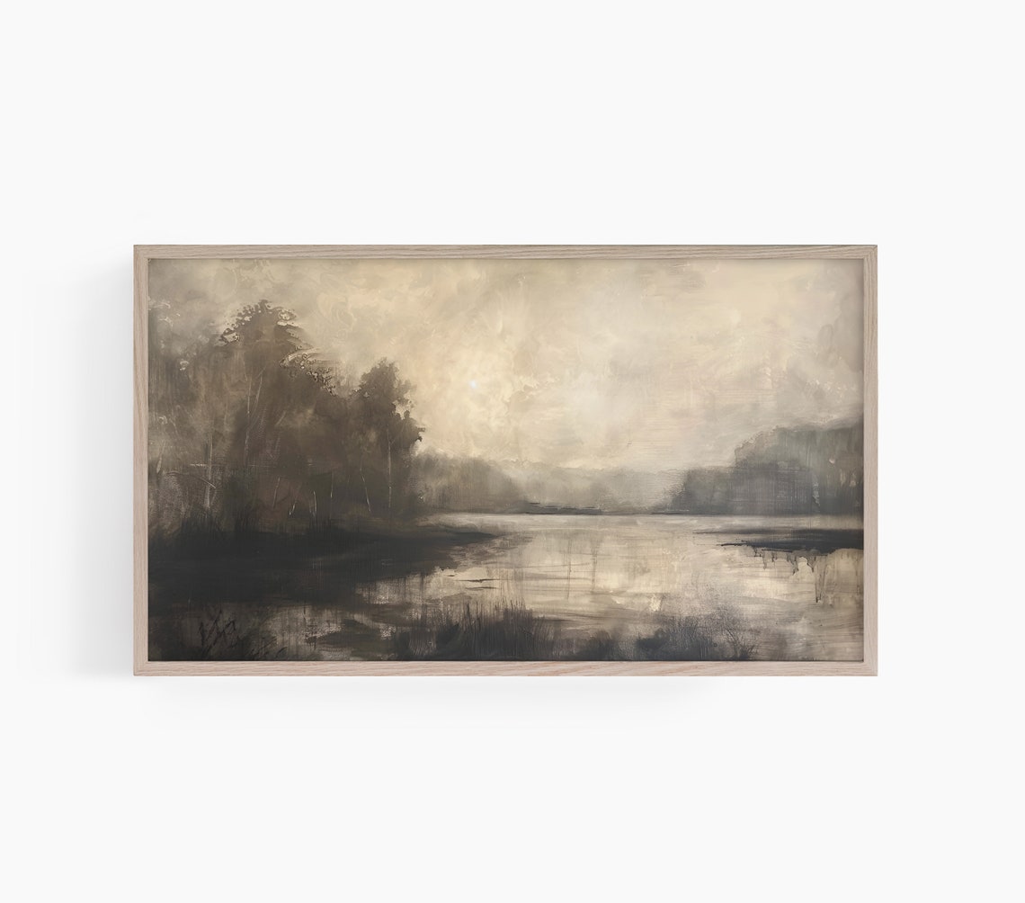 Moody Sepia Marsh Lake Misty Trees Dark Vintage Landscape Poster