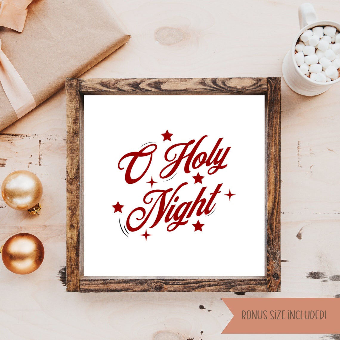 O Holy Night Red Script Christmas Typography Holiday Wall Art - Image 2