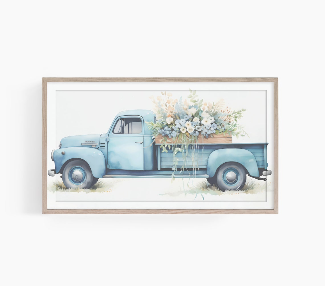 Vintage Truck Frame Tv Art Frame Tv Art Easter Truck Art For Tv Old Blue Truck Tv Art Vintage Floral Tv Art Smart Tv Art