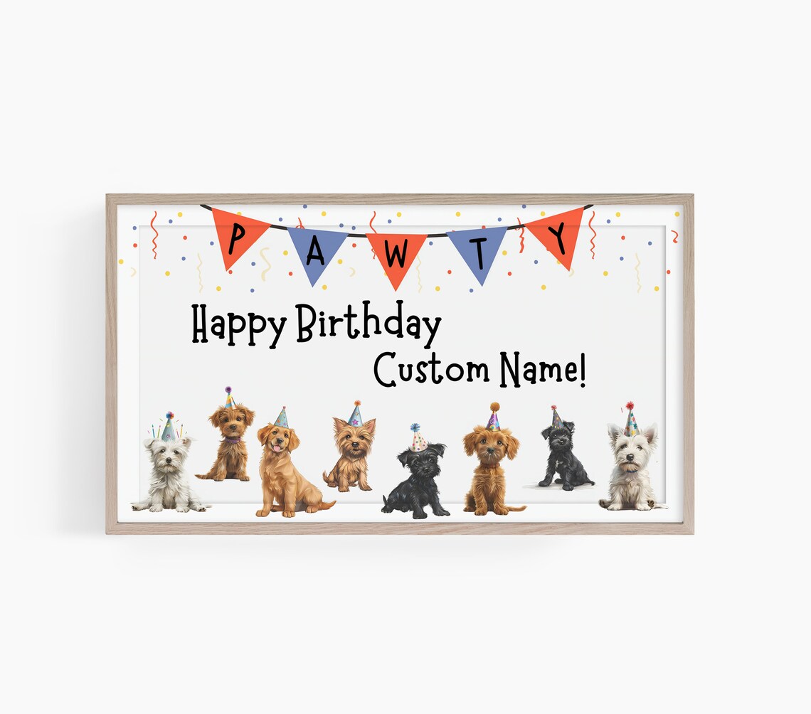 Custom Happy Birthday Puppy Frame TV Art Print