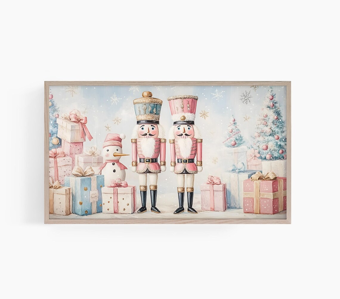 Nutcracker Christmas Art Print, Pastel Winter Decor