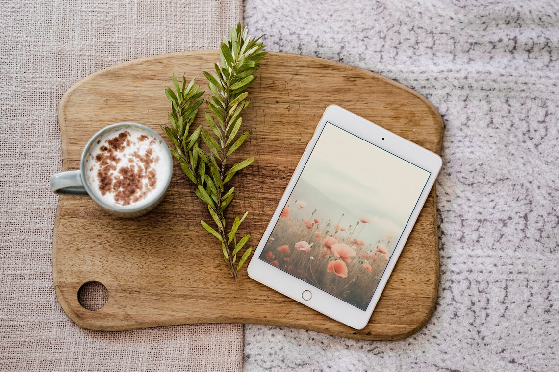Neutral Floral Tablet Background, Floral Field Art Print - Image 3