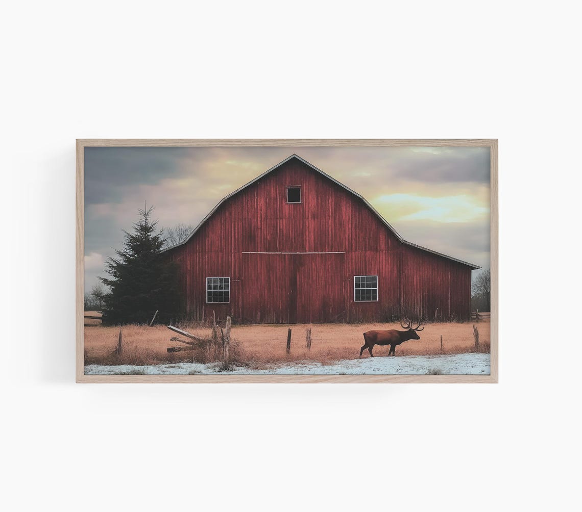 Snowy Farm Frame Tv Art Winter Country Frame Tv Art Red Barn Tv Art Winter Farmhouse Landscape Tv Art Christmas Frame Tv Art T791