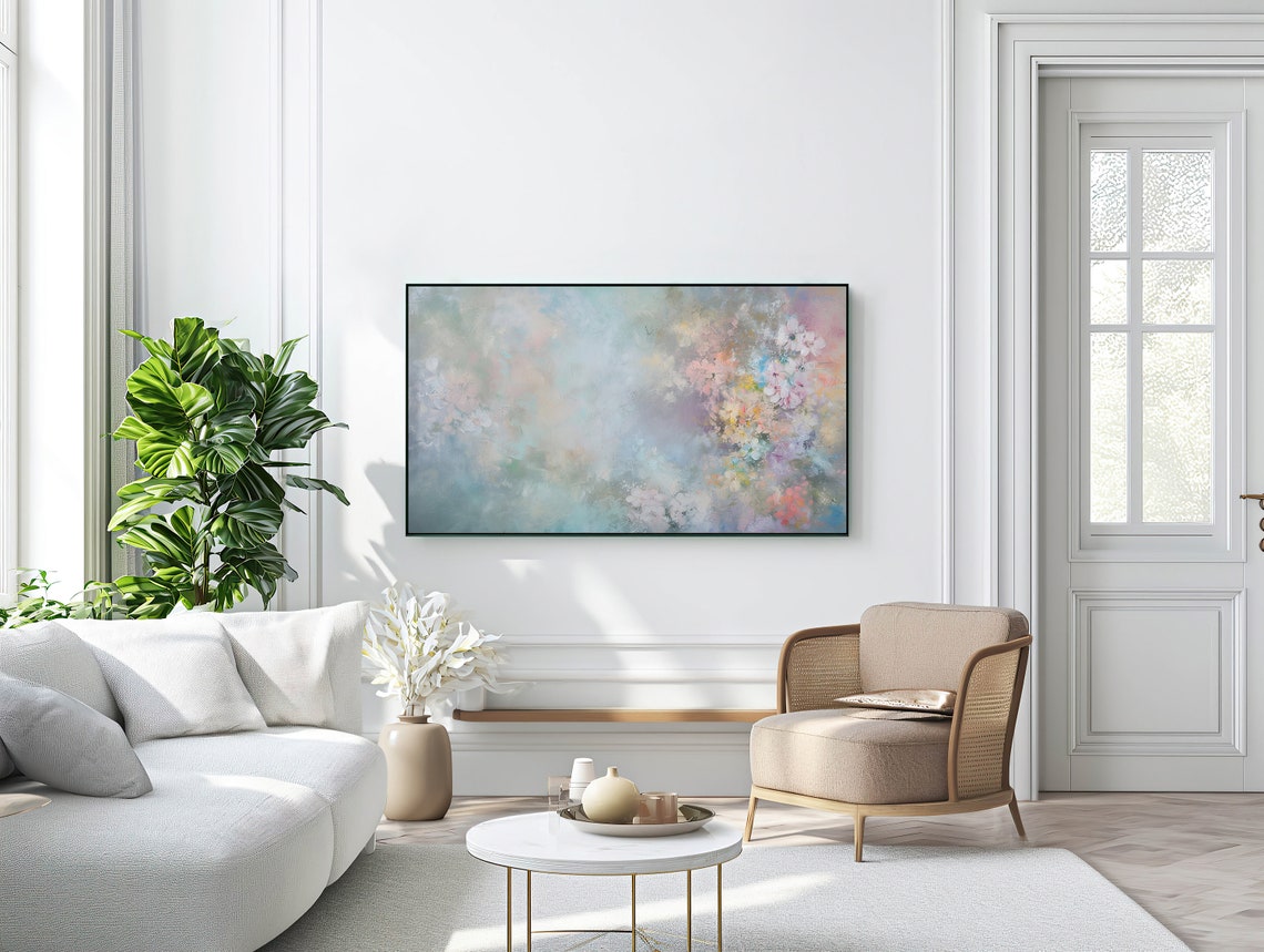 Abstract Pastel Floral Dreamy Soft Spring Blossom Painting Wall Art - Image 2