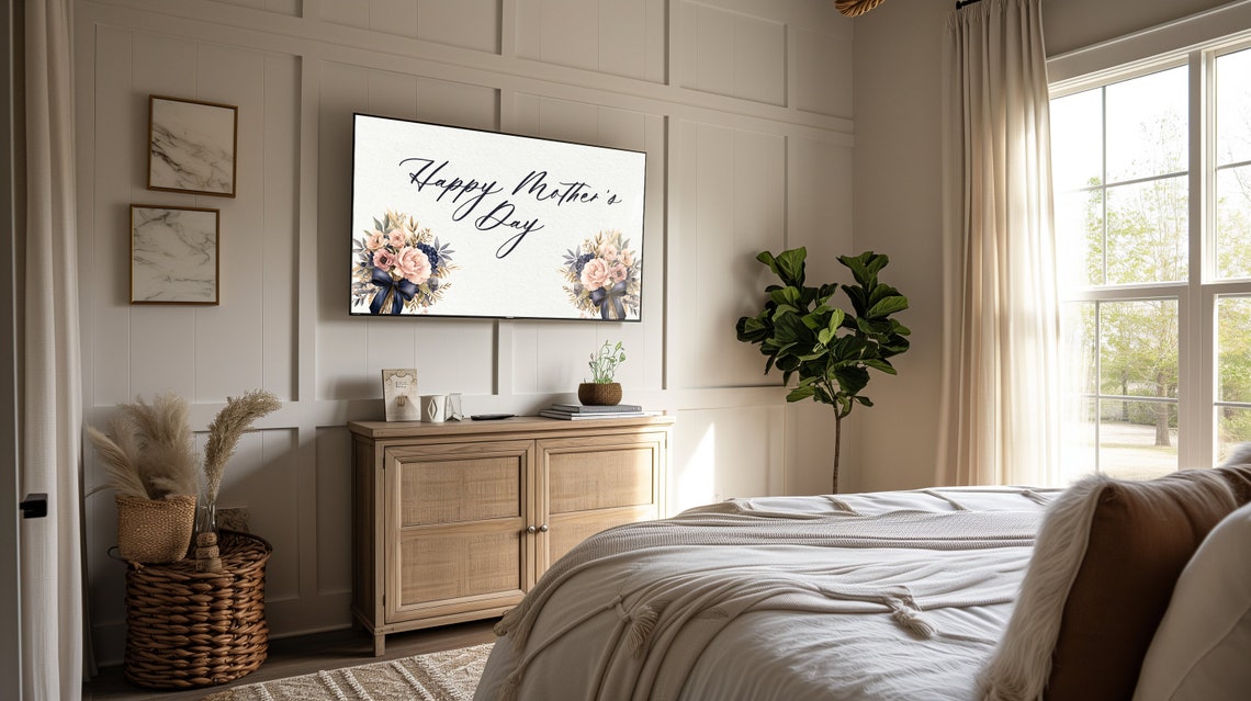 Happy Mothers Day Elegant Floral Script Ribbon Bouquet Poster - Image 2