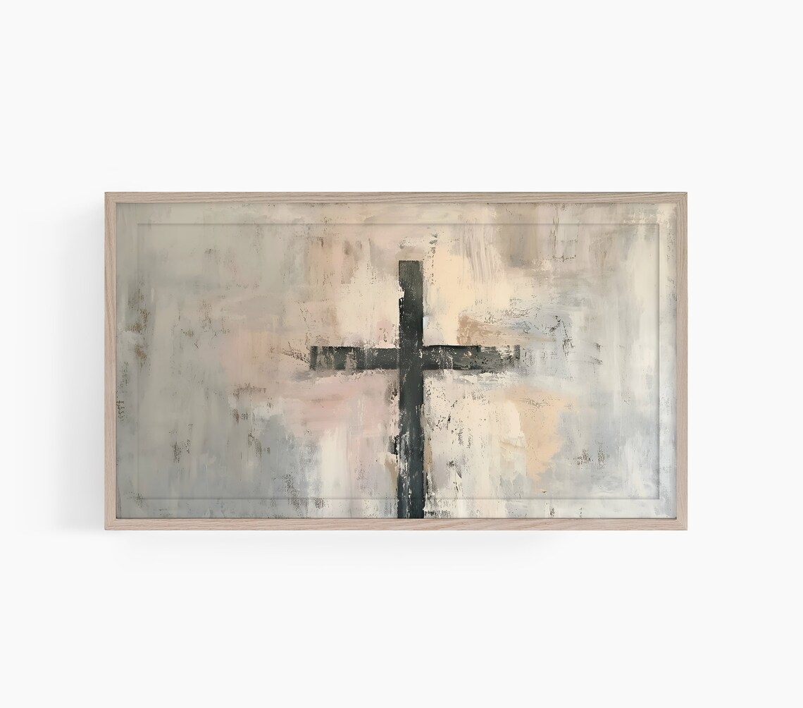 Abstract Beige Cross Textured Brushstroke Christian Faith Poster