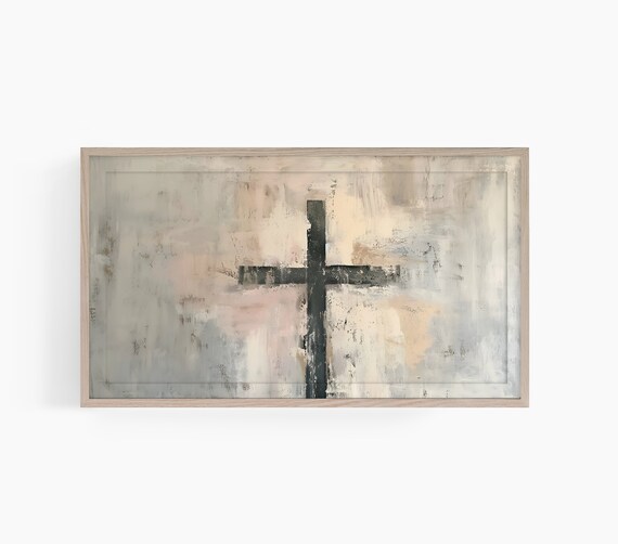 Abstract Beige Cross Textured Brushstroke Christian Faith Poster