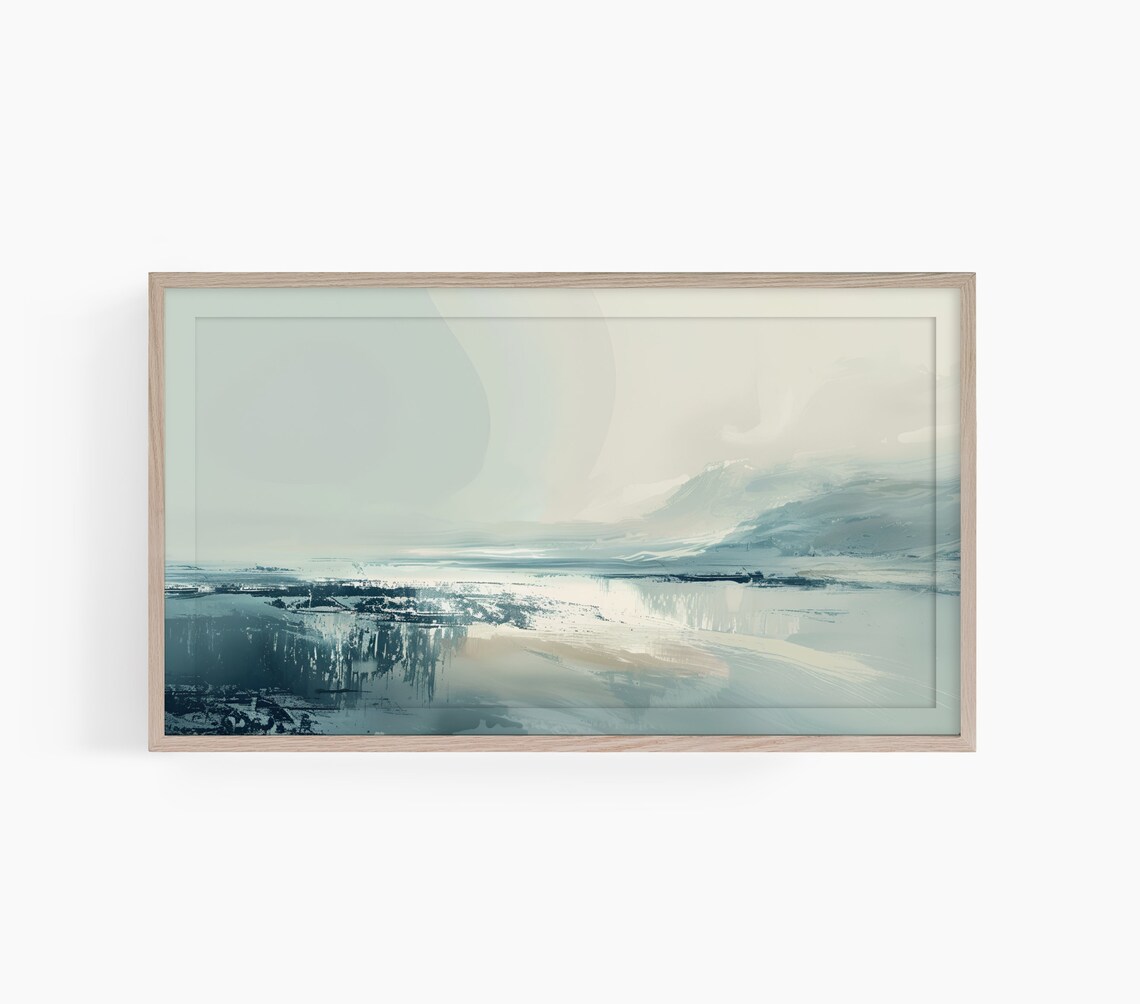 Abstract Ocean Waves Cool Blue Coastal Seascape Painting Poster