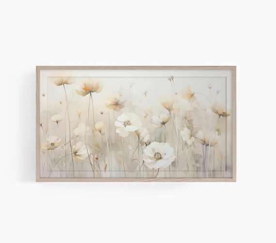 Warm Tone Wildflower Field Cream Blooms Soft Meadow Art Poster