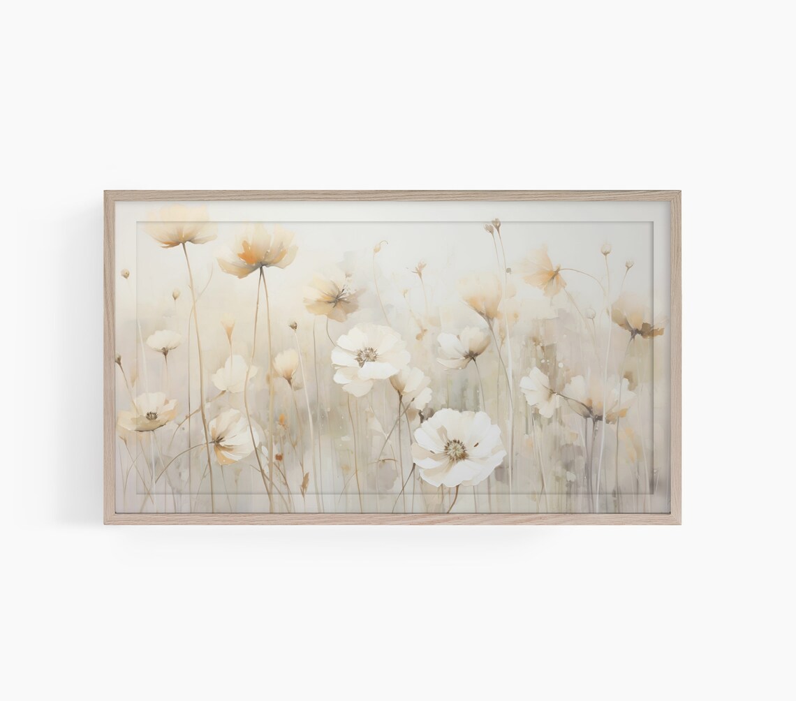 Warm Tone Wildflower Field Cream Blooms Soft Meadow Art Poster