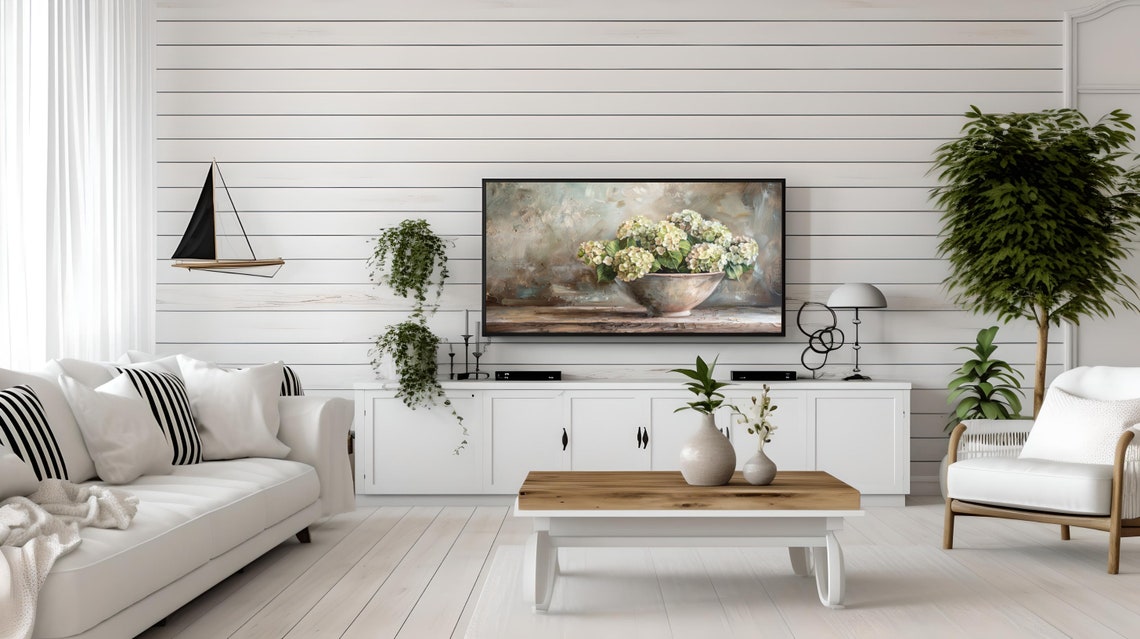 Hydrangea Still Life Rustic Farmhouse Neutral Floral Bowl Poster - Image 2