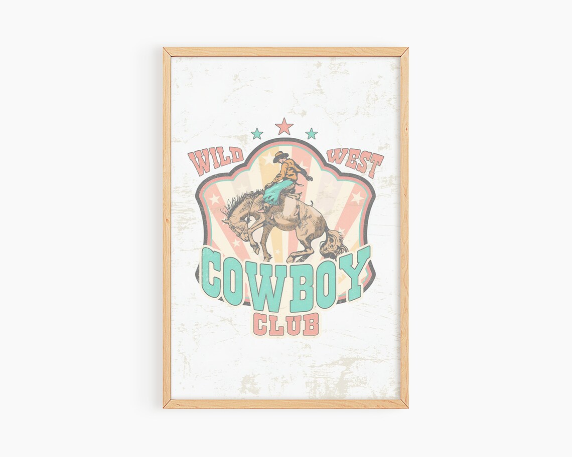 Wild West Cowboy Club Retro Rodeo Badge Bucking Bronc Rider Poster