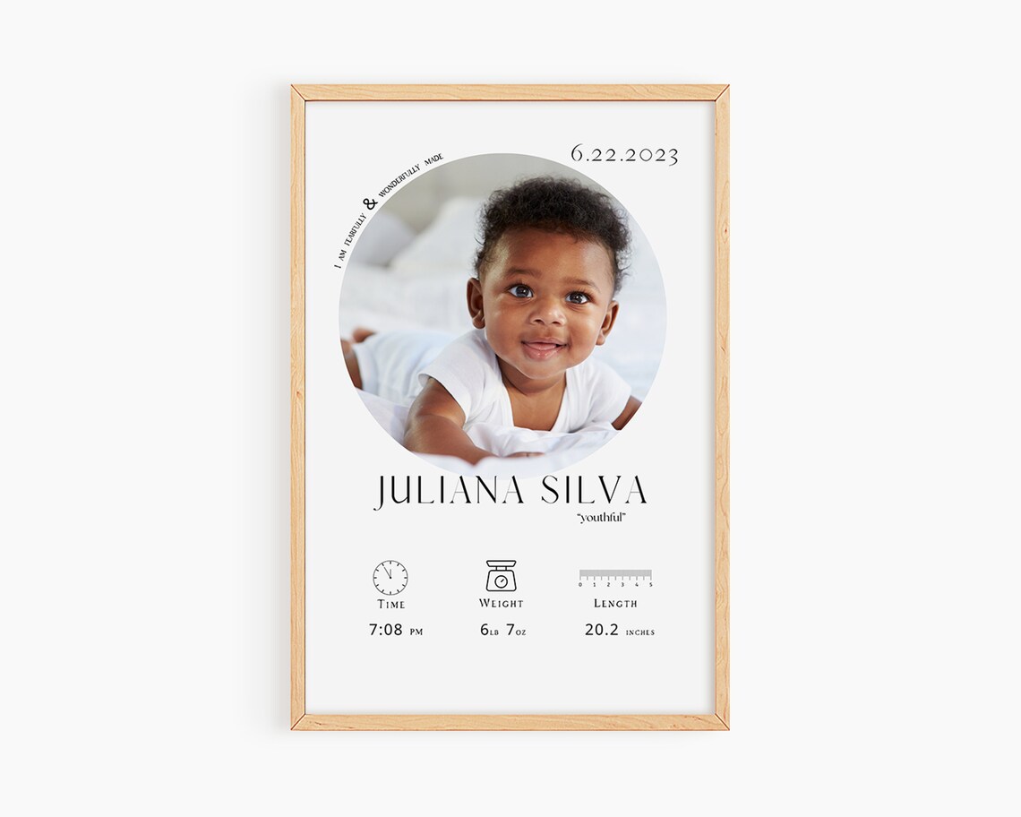 Personalized Baby Birth Stats Photo Announcement Nursery Poster