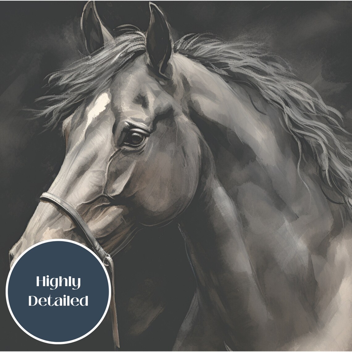 Moody Dark Horse Portrait Black Background Equestrian Wall Art - Image 3