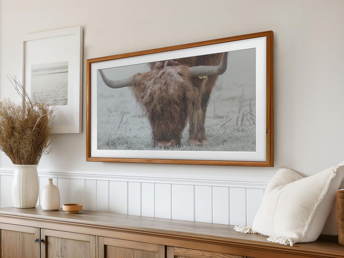 Snowy Highland Cow Tv Art Frame Tv Art Cow Highland Cow Art For Tv Modern Farmhouse Art Frame Tv Art Winter Art T789 - Image 2