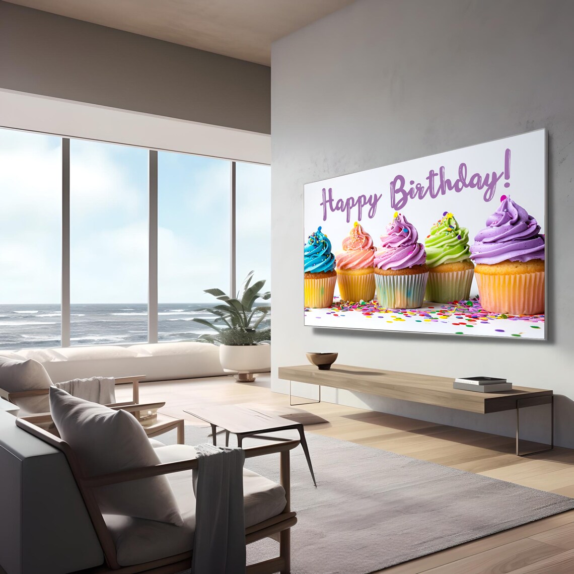 Happy Birthday Colorful Cupcakes with Sprinkles Party Decor Poster - Image 2