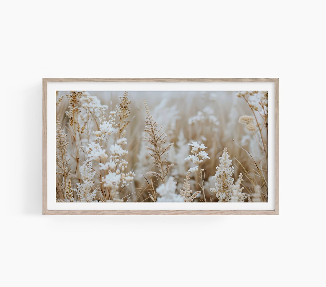 Cream White Wildflower Meadow Soft Beige Floral Field Poster - Image 3