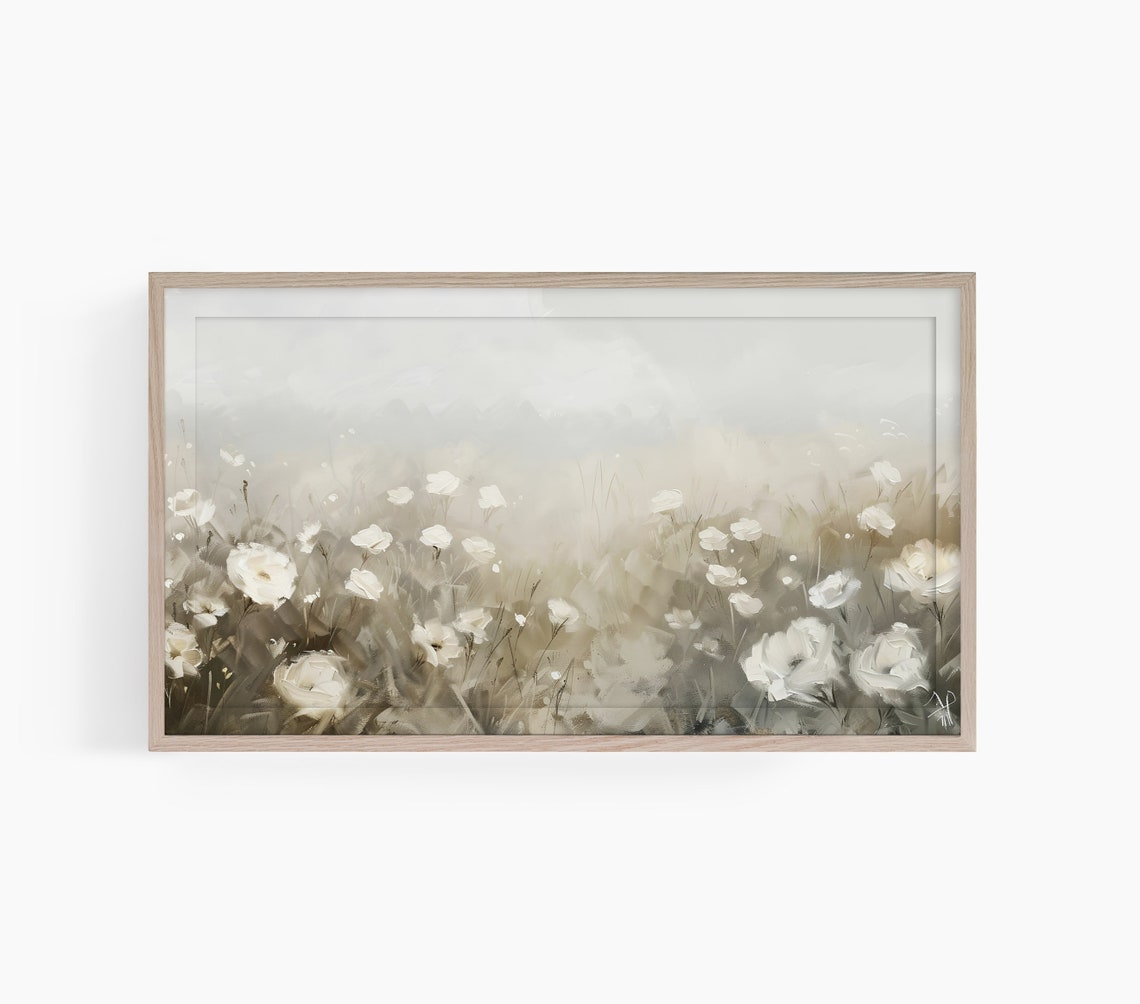 White Poppy Meadow Field Muted Neutral Bloom Soft Floral Poster