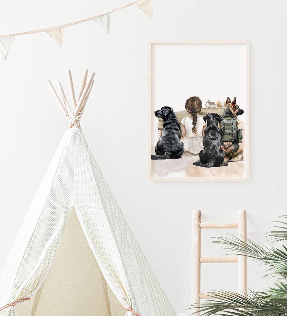Little Farm Girl Nursery Decor A Girl And Her Dogs Nursery Prints Girls Room Wall Art K9 German Shepherd Labradors Farm S126 - Image 3