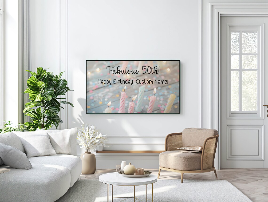 Fabulous 50th Happy Birthday Custom Name Candles Party Wall Art - Image 3