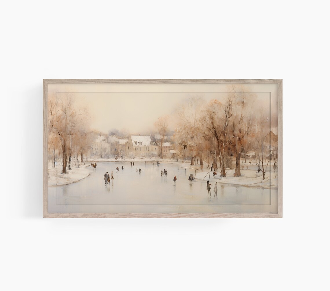 Antique Sketch Ice Skating Winter Travel Poster