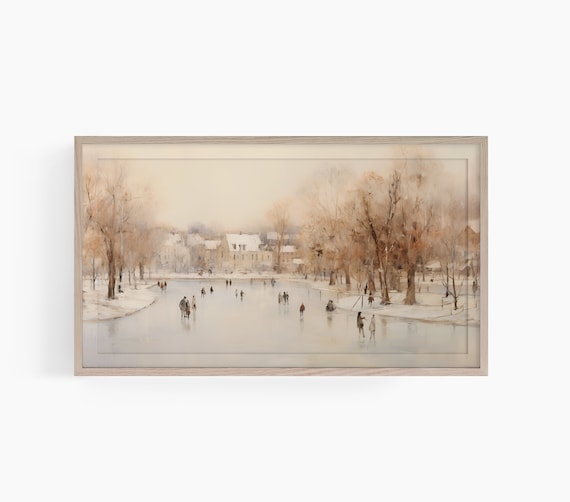 Antique Sketch Ice Skating Winter Travel Poster