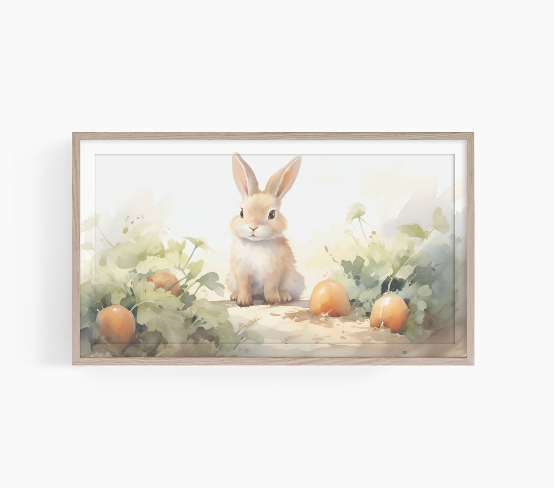 Cute Bunny Easter Eggs Watercolor Garden Nursery Rabbit Wall Art
