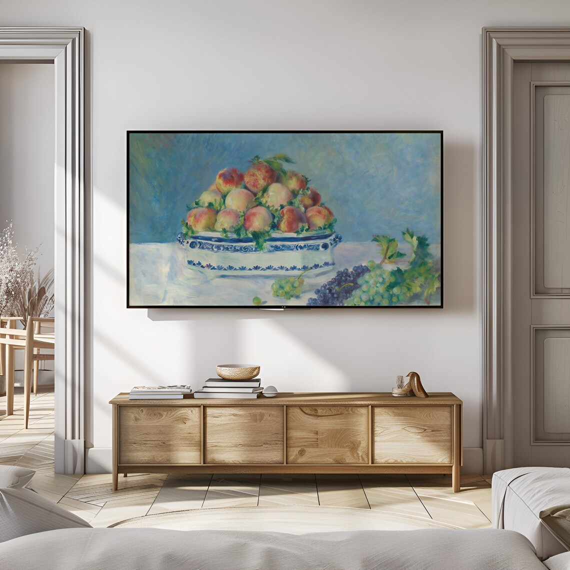 Peaches in Porcelain Bowl Grapes Vintage Still Life Fruit Painting Poster - Image 3