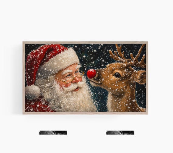 Santa And Rudolph Tv Art Christmas Frame Tv Art Classic Santa And Reindeer Painting Moody Winter Tv Art File Holiday Frame Tv Art T803