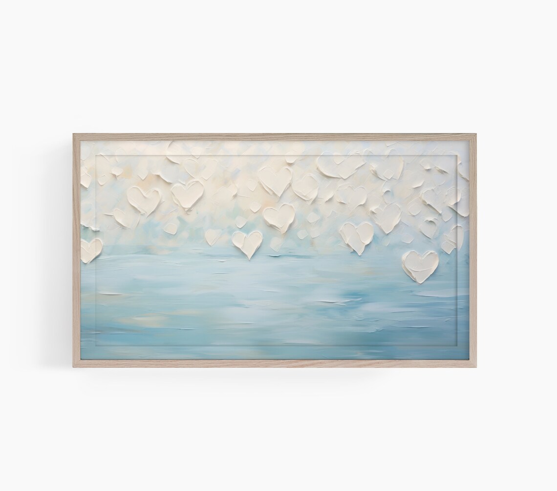 Textured White Hearts Floating Over Blue Water Valentine Poster