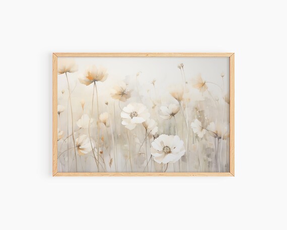 Soft White Cosmos Wildflowers Light Watercolor Floral Poster