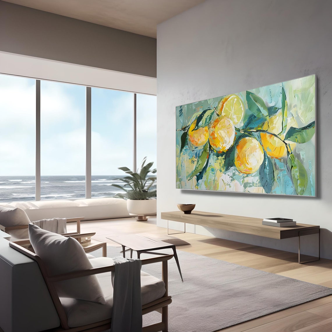 Yellow Citrus Lemons on Branch Bold Impasto Fruit Art Poster - Image 2