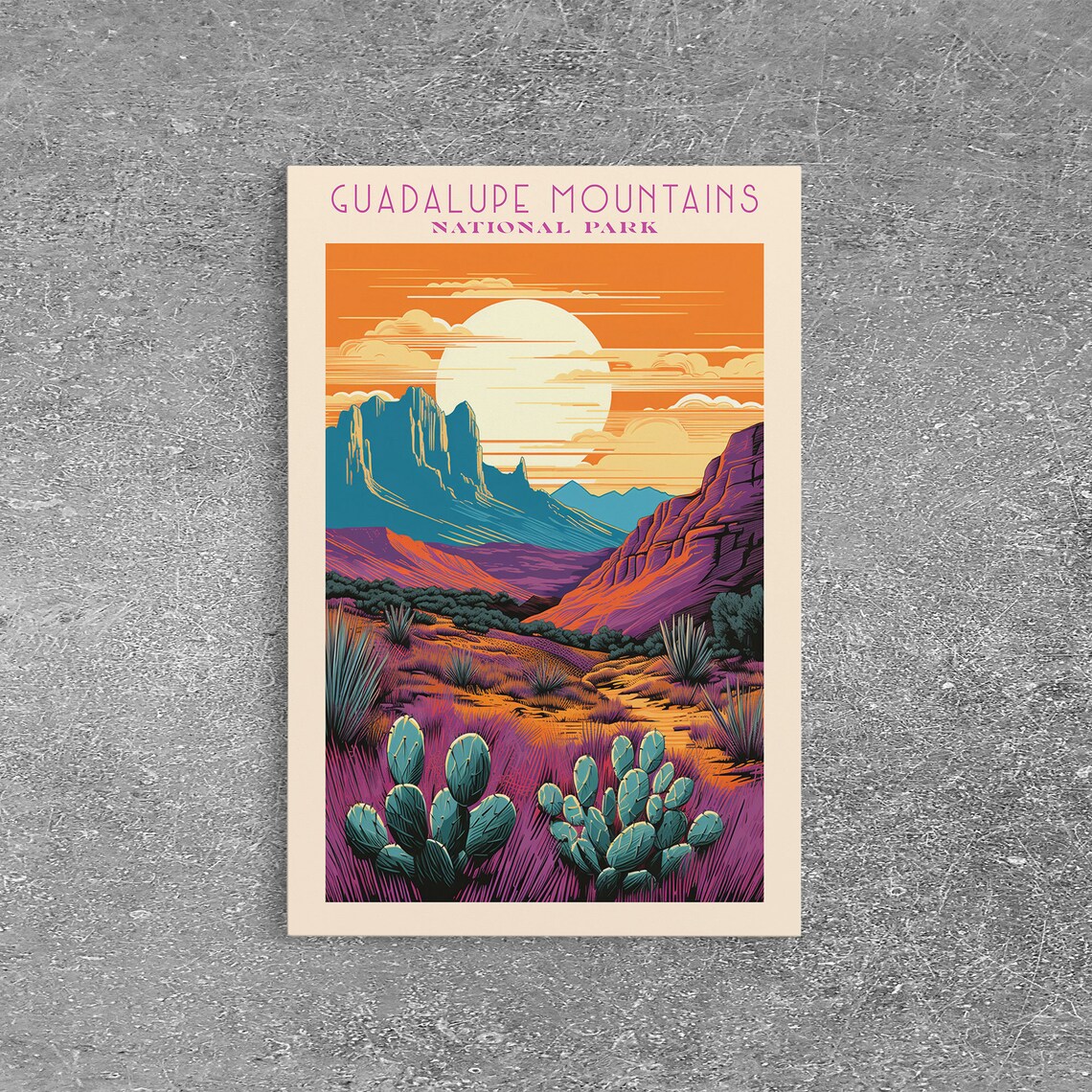 Guadalupe Mountains National Park Desert Cactus Sunset Travel Poster - Image 3