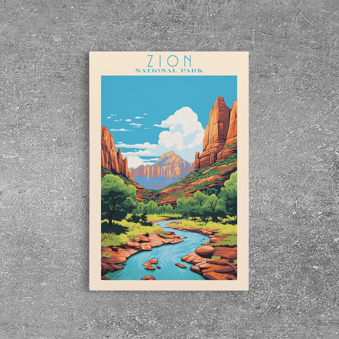 Zion National Park Red Canyon River Daytime View Travel Poster - Image 3