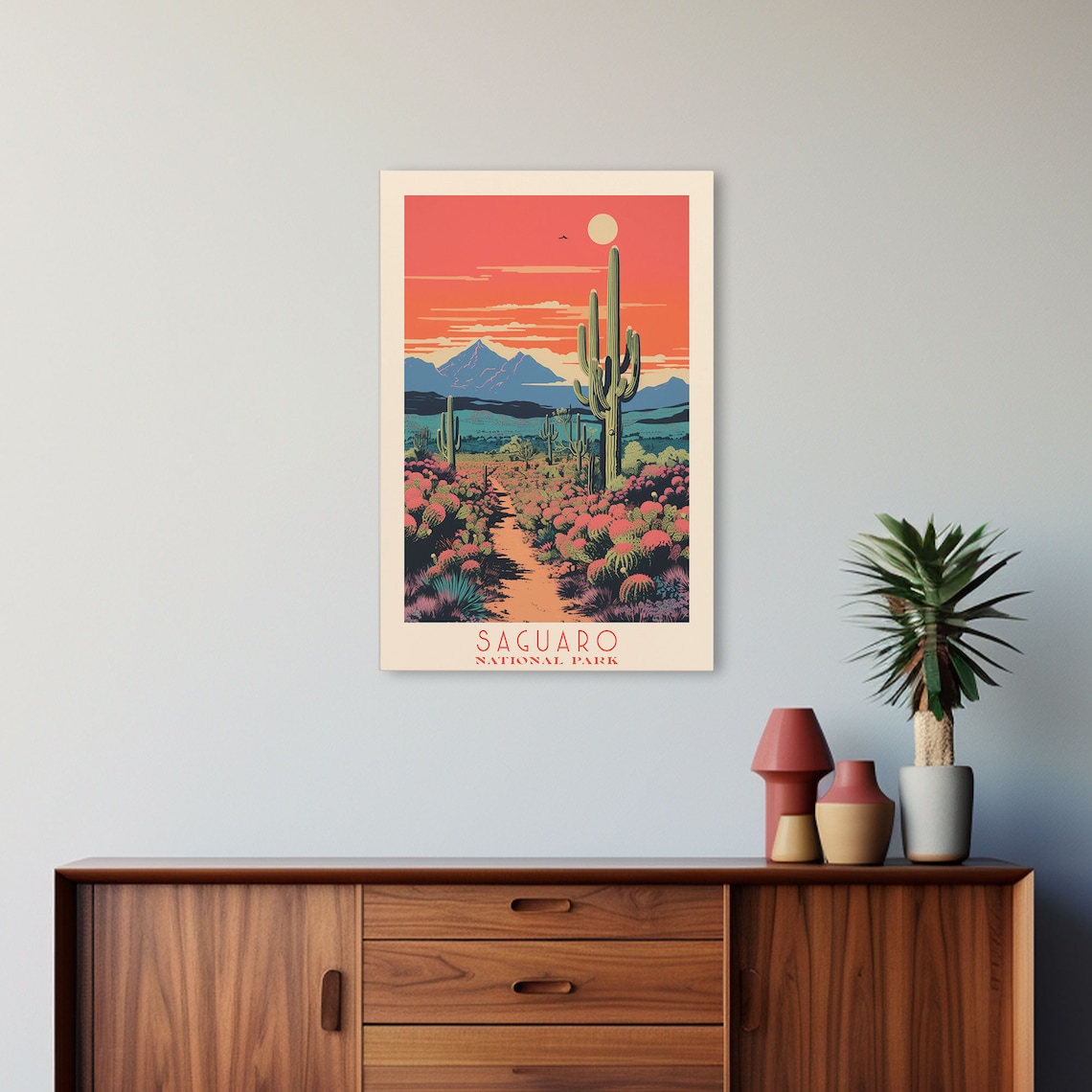 Saguaro National Park Desert Sunset Saguaro Cactus Travel Poster