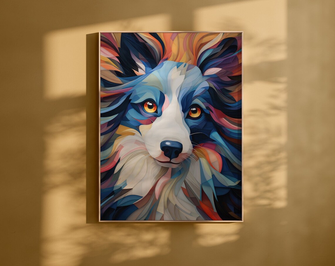Colorful Border Collie Dog Portrait Stylized Modern Pet Poster