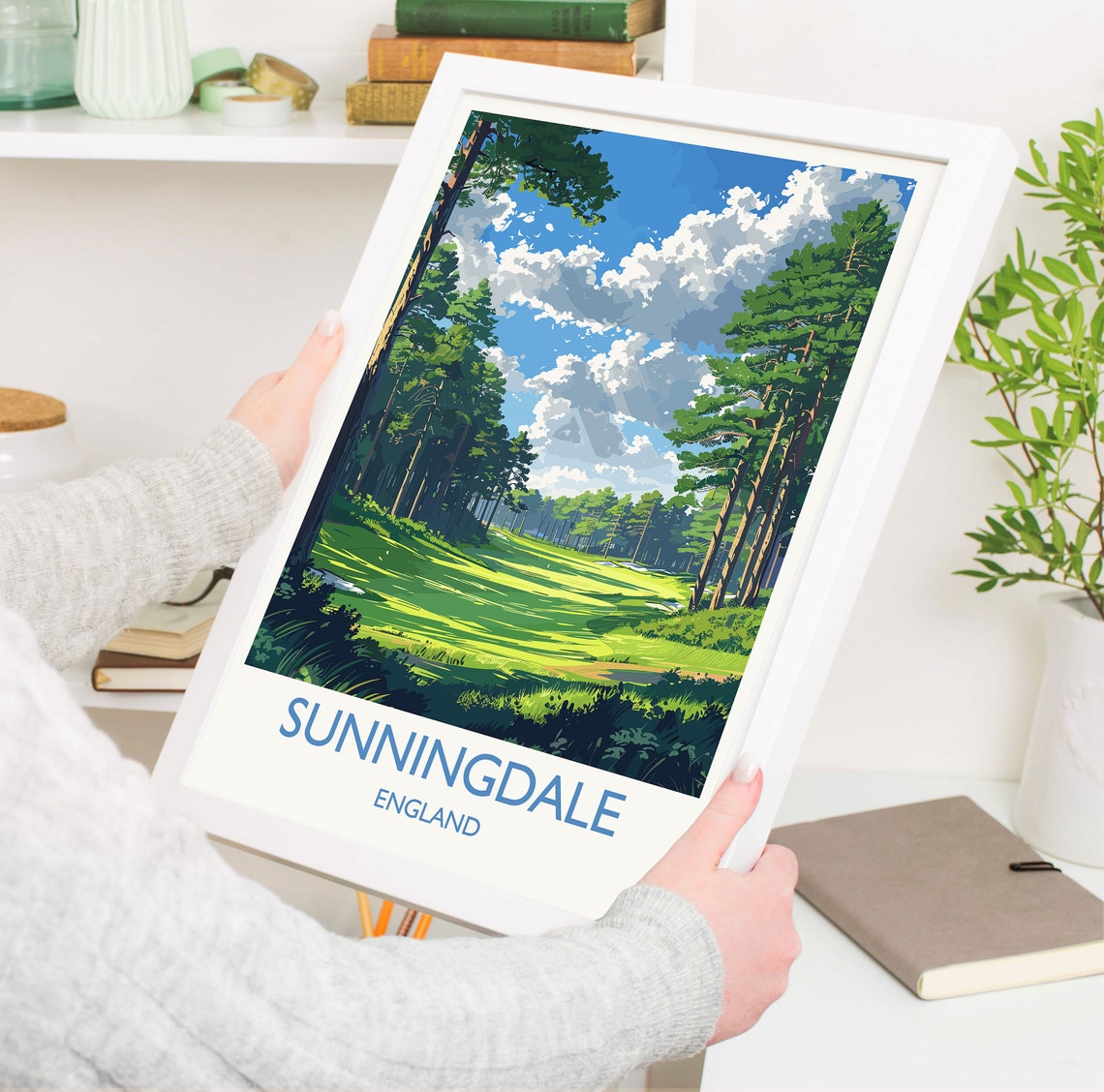 Sunningdale England Pine Lined Golf Fairway Summer Travel Poster - Image 5